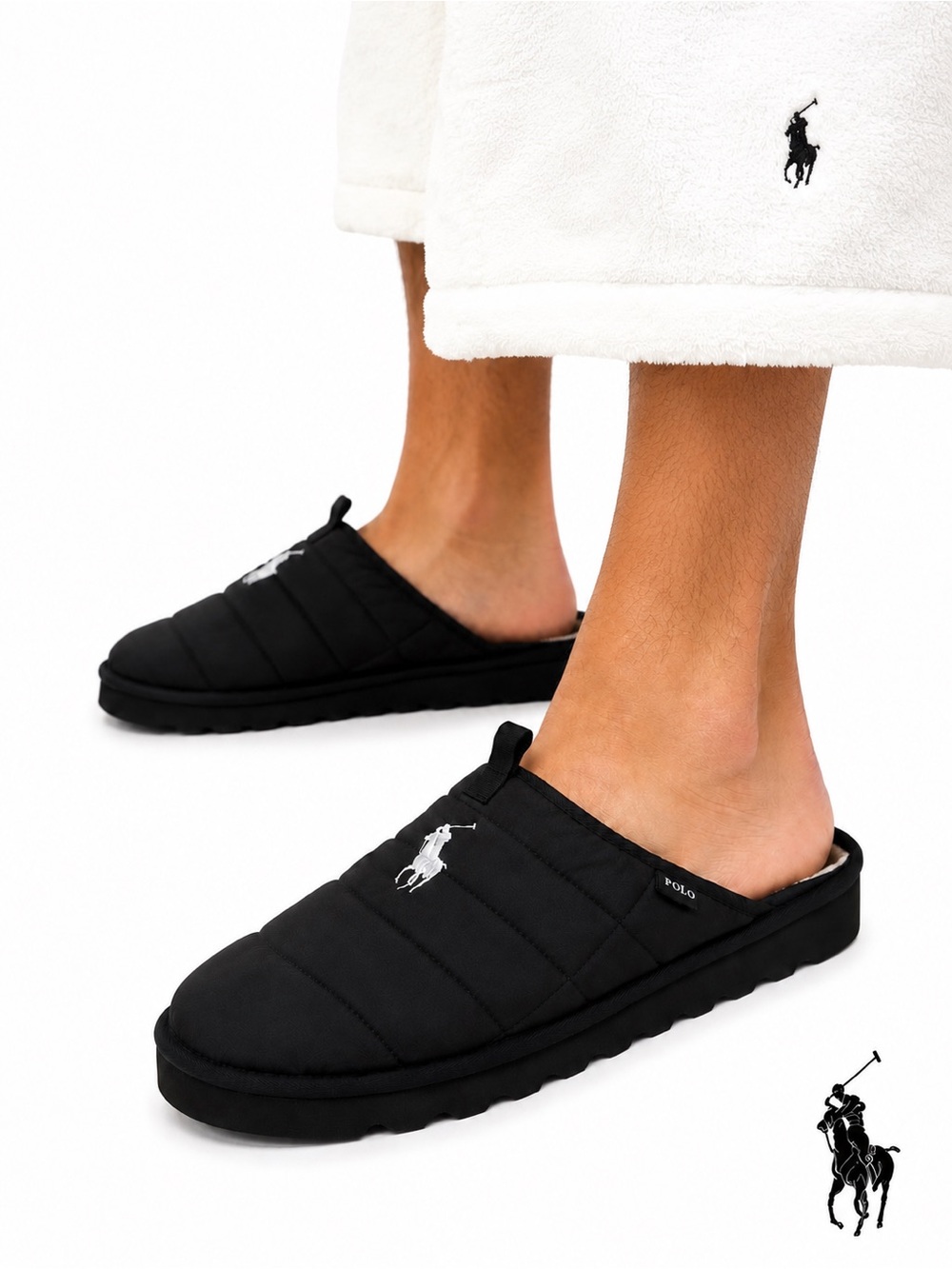 Polo Ralph Lauren Quilted Scuff Luxury Lounge Mule Slippers  Sz 8